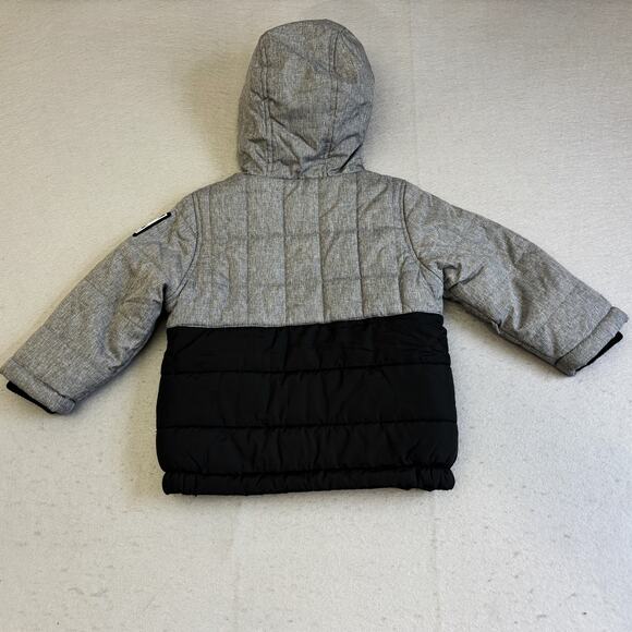 Timberland Puffer Jacket Boys 2 Gray Black Color Block Hooded Coat Outdoors Kids - Picture 7 of 8